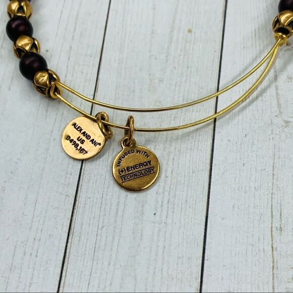 Alex and Ani Burgundy Gold Beaded Bracelet - Picture 3 of 3
